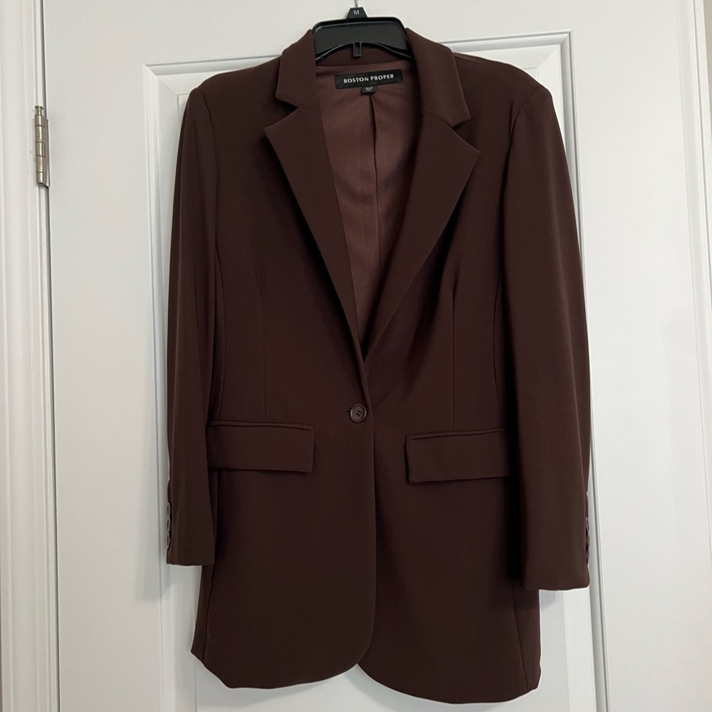 Boston Proper Beyond Travel Boyfriend Blazer Brown Size 8 Style 28515